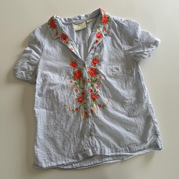 Anthropologie-Maeve-Christie-Embroidered-Floral-Button down-Blouse-Top-Cottage-6 - Picture 4 of 14